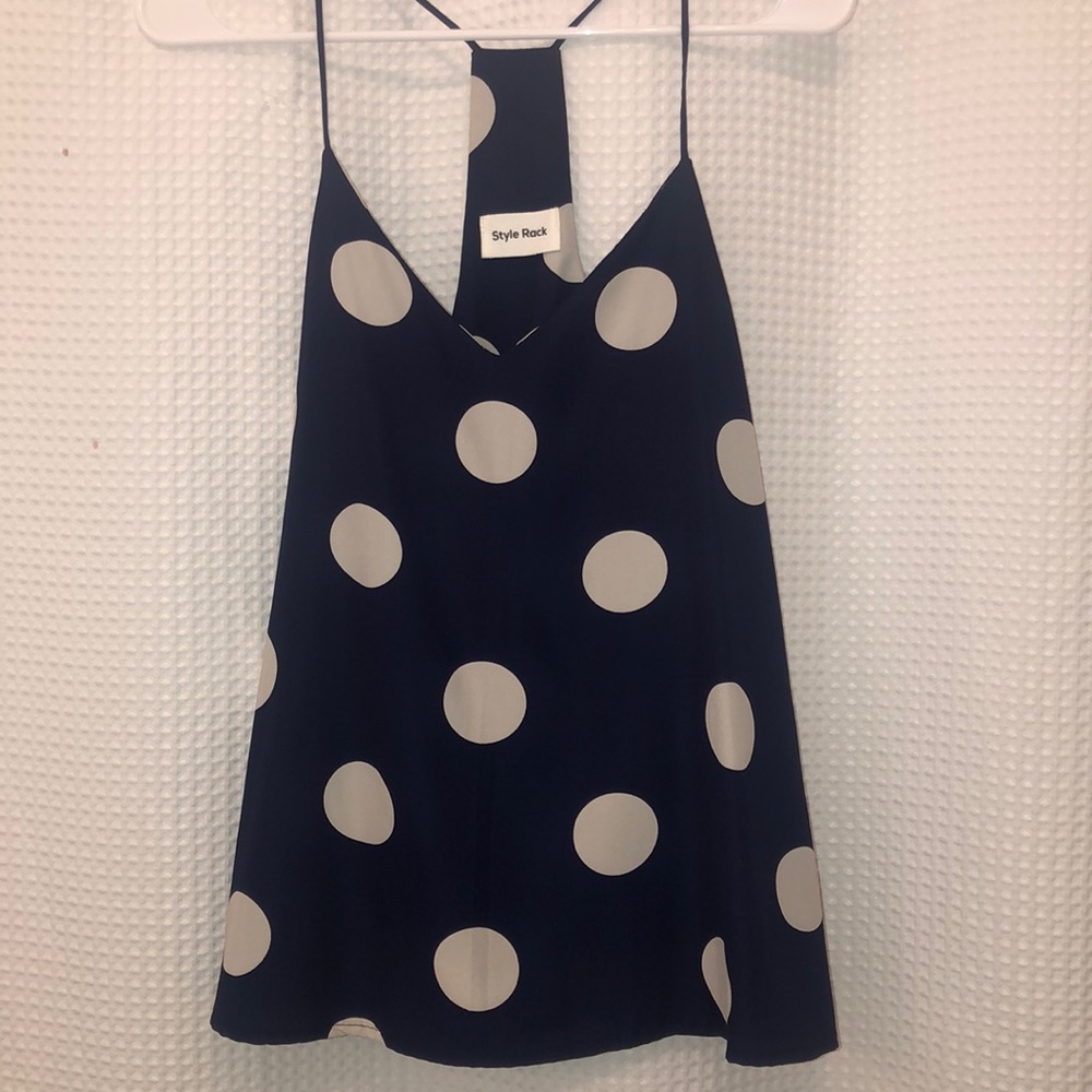 Navy blue and cream polka dotted tank